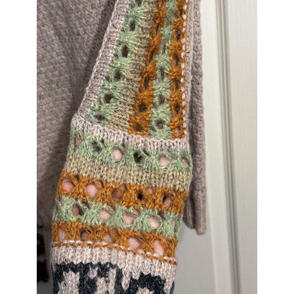 Mystree Mock Neck Crochet Leopard Sleeve Knit Sweater Boho Whimsy Cottagecore - Picture 4 of 6
